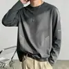 [Essencial de Outono] Camiseta Masculina Lisa Versátil de Corte Solto com Gola Redonda e Manga Longa, Top Casual Tendência de Marca para Outono