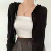 Jaqueta Cardigan de Tricô Fina com Capuz Versátil Chic Dongdaemun Coreano Proteção Solar Manga Longa para Mulheres