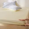Lençol de baixo com elástico de algodão de fibra longa de cor sólida, peça única 100% algodão, lençol de cama 100% algodão, capa de colchão, capa de colchão de cor sólida, protetor de colchão antiderrapante de cobertura total