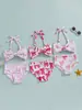 1-2A,2-3A,3-4A,4-5A,5-6A Traje de baño de dos piezas dividido para niños con tirantes de lazo en el medio delantero