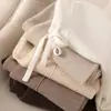 Calças de Lã com Cintura Elástica Estilo Francês para Mulheres, Calças de Perna Larga 100% Lã Pura para Outono e Inverno, Toque de Luxo, Costura Central, Calças Longas Quentes