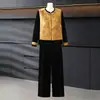 Conjunto de Primavera de Mamá, Chaleco Estilo Chino, Traje de Alta Gama para Mujeres de Mediana Edad, Nuevo Conjunto de Terciopelo de Tres Piezas para Primavera y Otoño para Mujeres de Mediana Edad y Mayores