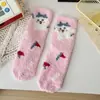 Calcetines de Coral de Dibujos Animados para Mujer, Lindos Calcetines Peludos de Media Pantorrilla, Calcetines Gruesos de Invierno Cálidos y que No Sueltan Pelo para Dormir en Casa