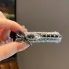Presilha de Cabelo Cinza de Lã Estilo Coreano Dongdaemun com Apliques Pesados de Strass e Laço, Presilha Lateral Doce e Elegante para Mulheres