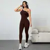 Macacão de Yoga Peça Única Estilo Europeu e Americano para Mulheres, Color Block, Macacão Esportivo de Um Ombro, Cintura Marcada, Achata a Barriga, Levanta o Bumbum, Macacão Fitness