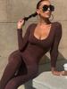 En Stock Comercio Exterior Sexy Picante Chica Irregular Escote Bajo Sexy Manga Larga Elegante Moda Yoga Color Sólido Mono para Mujer