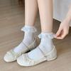 Primavera y Verano Nuevo Estilo Miu Calcetines de Encaje Hechos a Mano para Niña Color Sólido Algodón Peinado Combinables Calcetines Blancos para Mujer