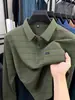 Camisa polo masculina para meia-idade e idosos com bolsos reais, novo estilo outono 2026, listrada, confortável, camiseta de manga comprida para homens