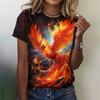 Hermosa Camiseta de Mujer con Estampado de Fénix Impresa en 3D Camiseta Casual de Verano de Manga Corta Retro Impresionante Top de Cuello Redondo Camiseta