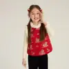 Liquidação EspecialColete Jacquard para Meninas com Acabamento de Pelúcia e Botões Tradicionais Chineses, Novo Traje Festivo Estilo Chinês para Crianças