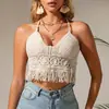 Top de playa bohemio con calados de ganchillo, sin espalda, con copas, para vacaciones, bikini, top corto exterior