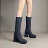 Botas de tacón alto de punta cuadrada para mujer de otoño e invierno con suelas de goma, Botas Martin para mujer, talla grande, cremallera lateral, plataforma impermeable, tacón cuadrado