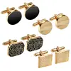 Juego de 4 Gemelos, Nuevo Estilo Transfronterizo, Patrón Cuadrado Tallado, Gemelos de Laca Rayada para Camisas de Negocios y Trajes, Gemelos para Hombre