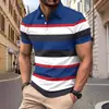 Verano Transfronterizo Nuevo Más Vendido Estampado de Rayas 3D Casual Versátil Diario Básico Simple Camisa Polo de Manga Corta para Hombre