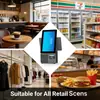 Caja registradora POS de pantalla grande táctil dual con capacidades de escaneo de códigos de barras; una computadora de caja registradora de escritorio compacta para pequeñas empresas y supermercados, con funcionalidad de pago con tarjeta