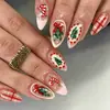 Unhas usáveis 3D tridimensionais mais vendidas internacionalmente com designs florais, de bolinhas e com contas douradas, peças de unhas postiças removíveis em formato de amêndoa atacado