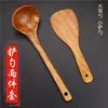Espátula de Madeira para Uso Doméstico, Espátula de Cozinha de Madeira Antiaderente, Utensílios de Cozinha Resistentes a Altas Temperaturas, Conjunto de Colheres Grandes para Sopa com Cabo Longo