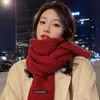 Presente de Ano Novo e Natal Cachecol Vermelho de Tricô Cor Sólida para Mulheres Inverno Quente Estilo Japonês Xadrez Versátil Cachecol de Lã