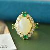 Anillo de calcedonia blanca hielo con incrustaciones plateadas al por mayor, anillo de jade ágata verde huevo de paloma para mujer, suministro en vivo