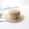 Chapéu de Palha Feminino Versátil Verão Praia Estilo Coreano Fresco Britânico Topo Plano Proteção Solar Chapéu de Sol Plano Férias Costeiras