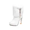 Botas de Moda Europeias e Americanas de Salto Alto Quentes de Inverno Plus Size Transfronteiriças Botas Curtas de Pelo de Salto Grosso com Decoração de Strass Transfronteiriças Femininas