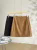 Falda Corta Simple de Gamuza y Felpa Línea A para Mujer Otoño Invierno Versátil Retro Marrón Camel Petite