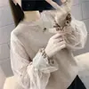 Suéter de Malha Tricô 2023 Primavera e Outono Novo Solto Estilo Coreano Malha Renda Costura Versátil Suéter de Manga Longa Roupa Externa Feminina Top