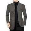 Abrigo de Lana para Hombre con Forro de Felpa y Engrosado Chaqueta de Otoño 2025 para Hombres de Mediana Edad Casual de Negocios Cuello Alto Chaqueta de Papá