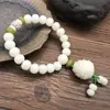 Pulseira Bodhi de Jade Branco 108 Contas Rosário Original de Sementes Bodhi para Homens e Mulheres Pulseira de Lótus de Círculo Único Atacado