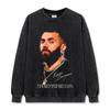 Camiseta de Manga Corta Estampada Benima Karim Benzema Estilo Retro Americano Transfronteriza Sudadera con Capucha Versátil Cuello Redondo Pesado
