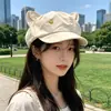 Chapéu Oitavado Fino com Orelhas de Gato e Formato de Nuvem para Primavera e Verão para Mulheres, Estilo Japonês, Suave e Versátil, Chapéu Boina Afinando, Proteção Solar para Passeios