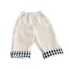 Ropa de punto linda para niños Otoño e Invierno Traje de punto azul blanco Moda para niño pequeño Cálido Empalme Pantalones rectos