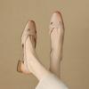 Sandalias de Dedo para Mujer Verano Capa Superior Francés Retro Hueco Transpirable Tacón Grueso Tacón Bajo Zapatos de Mujer Nuevo 2025