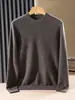 Colección de otoño e invierno: suéter de lana con forro polar para hombre, top de punto de cuello redondo, capa base de ajuste holgado, color liso, adecuado para ropa de trabajo, mezcla de cachemira