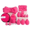 Conjunto de Maquiagem Multifuncional Rosa com 20 Peças, Esponjas de Beleza, Puffs de Pó e Faixa de Cabelo com Laço