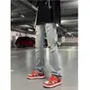 Jeans Rotos Hombre Verano Delgados Sueltos Rectos Moda Americana Marca Retro Versátil Casual Pierna Ancha Pantalones Largos