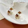 Brincos Quadrados Cor de Café com Zircônia Versáteis Retrô da Moda Francesa para Mulheres, Brincos Elegantes Simples de Luxo Leve de Alta Qualidade Atacado