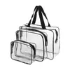 Set Portátil Transfronterizo de Tres Piezas de Bolsas Cosméticas Transparentes de PVC, Bolsa de Aseo de Viaje Impermeable con Cremallera de Gran Capacidad