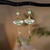 Nuevo Estilo Chino Estilo Nacional Abanico Plegable de Hoja de Bambú Aretes de Bambú Verde Estilo Nicho para Mujer Estilo Antiguo Hanfu Estilo Bambú Combinación con Todo Nuevos Aretes 2024