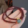 Pulsera de Cristal Natural de Gama Alta Granate Color Vino Doble Círculo Cuentas de Transferencia de Jade Calabaza Regalo Pulsera para Mujer Al por Mayor