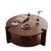 Mesa de centro redonda retro-moderna de madera maciza para espacios pequeños, uso doméstico de sala de estar de alta gama, estilo antiguo simple, mesa de té de doble capa modelo nuevo