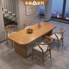 Mesa de comedor moderna y sencilla de madera de álamo, de madera maciza, para apartamentos pequeños, mesa de comedor rectangular de troncos, banco de trabajo para sala de estar