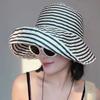 Sombrero de Pescador Plegable de Verano a Rayas Estilo Japonés para Mujer, Nuevo Sombrero Largo de Protección Solar, Sombrero de Cubo de Moda para Circunferencia de Cabeza Grande