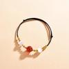 Libro Rojo Pequeño Pulsera de Granos de Acacia Ágata Imitación para Mujer Collar Sencillo Exquisito de Cuentas Cuerda Tejida Hecha a Mano