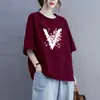 Blusas de Manga Curta Estilo Mãe Transfronteiriças para Mulheres de Meia-Idade, Soltas Plus Size, Valorizam Figuras Curvilíneas, Escondem a Barriga, Emagrecem, Camisas de Meia-Manga, Camisetas Básicas