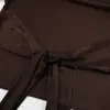 Blusa Irregular com Amarração na Cintura Cor Marrom Escuro, Estilo Europeu e Americano Outono/Inverno para Mulheres, Elegante e Simples, Versátil para o Trabalho