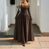 2026 Nova Roupa Feminina de Verão Europeia e Americana Transfronteiriça Vestido Longo Fashionável Decote Ombro a Ombro Poá Manga Longa