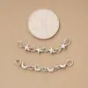 Corrente de Extensão Estrela e Lua em Prata S925, Corrente Longa, Corrente de Conexão, Pingente de Duplo Anel, Acessórios para DIY de Pulseiras de Joias