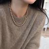 Colar de Pérolas Marrom Maillard Feminino Outono e Inverno Simples Alto Padrão Corrente de Lã Nova Nicho Colar para Clavícula Versátil