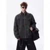 Chaqueta de cuero PU retro americana con cuello alto, unisex, holgada y casual, adecuada para primavera y otoño, con un diseño único de chaqueta de béisbol deconstruida, moderna